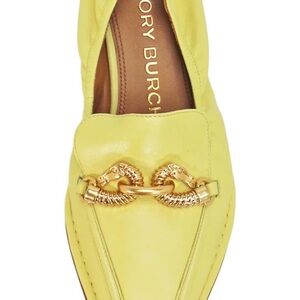 Tory Burch Women’s Flats Loafers Jessa Yellow Pointed Toe 6.5 M EUC Gold Accents